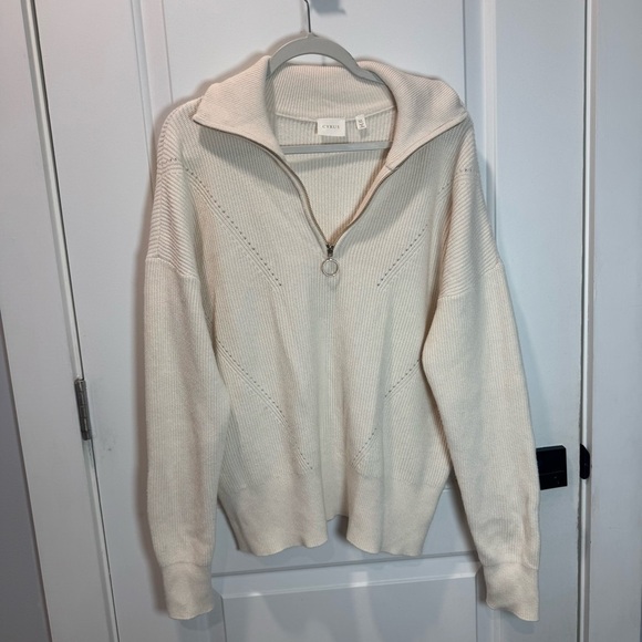 Cyrus Sweaters - Cyrus women's long-sleeved ribbed zip-neck sweater, cream color, size XL